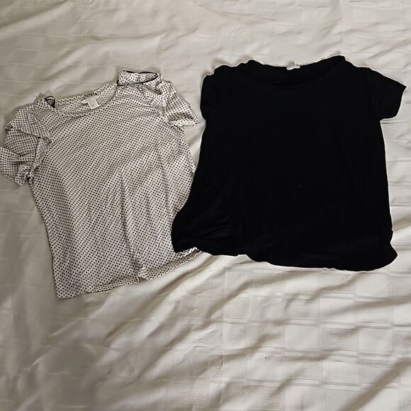 H&M Women's Bundle Of 2 Top Polka Dot Ruffles Sleeves Black/White - Picture 1 of 16